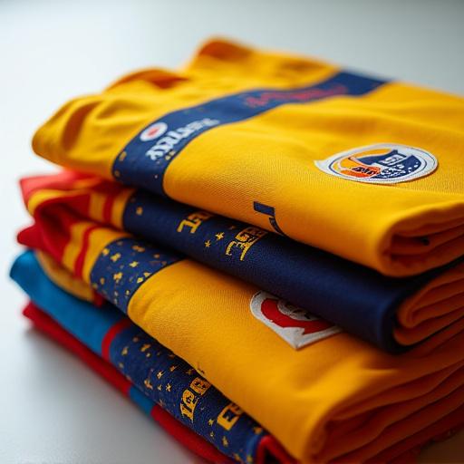 Pila di maglie da calcio personalizzate con loghi e numeri